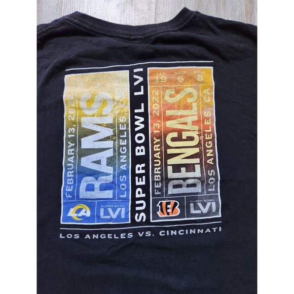 Super Bowl LVI Dueling Tickets LA Rams  Cincinnati Bengals Fanatic Black Tee 2XL - Picture 7 of 7